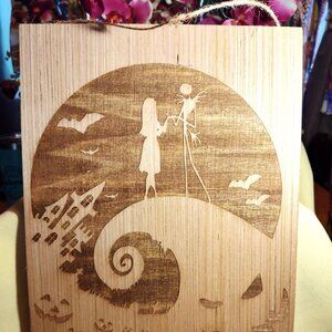 Handmade Nightmare B4 Christmas Jack and Sally ring proposal wood burned art